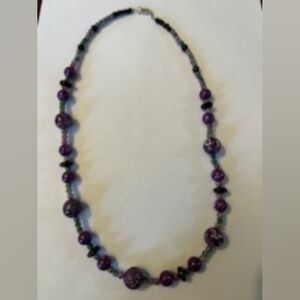 Jelly's Jewelry and Boutique Handcrafted Purple/Green Floral Beaded Necklace